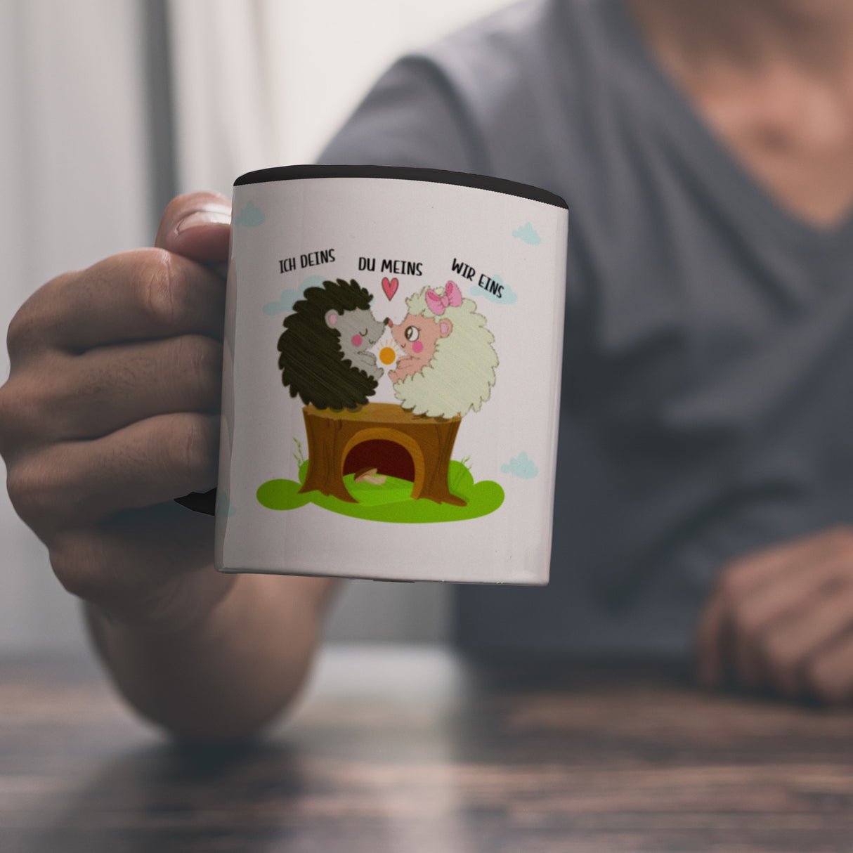 Igel Pärchen Kaffeebecher mit Spruch Ich deins du meins wir eins