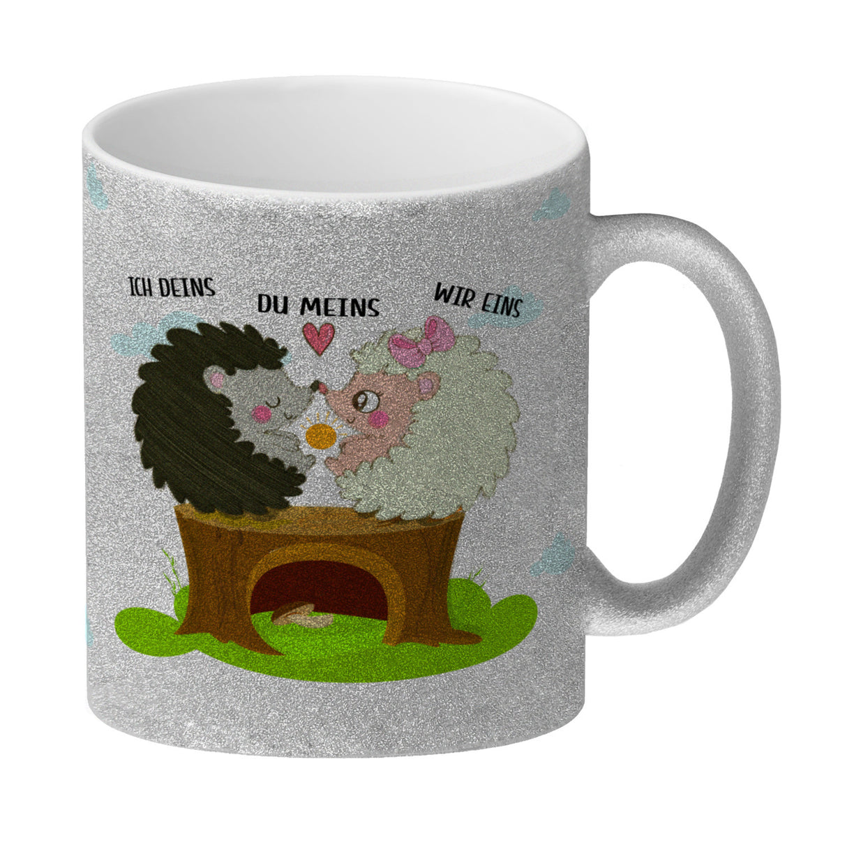 Igel Pärchen Kaffeebecher mit Spruch Ich deins du meins wir eins