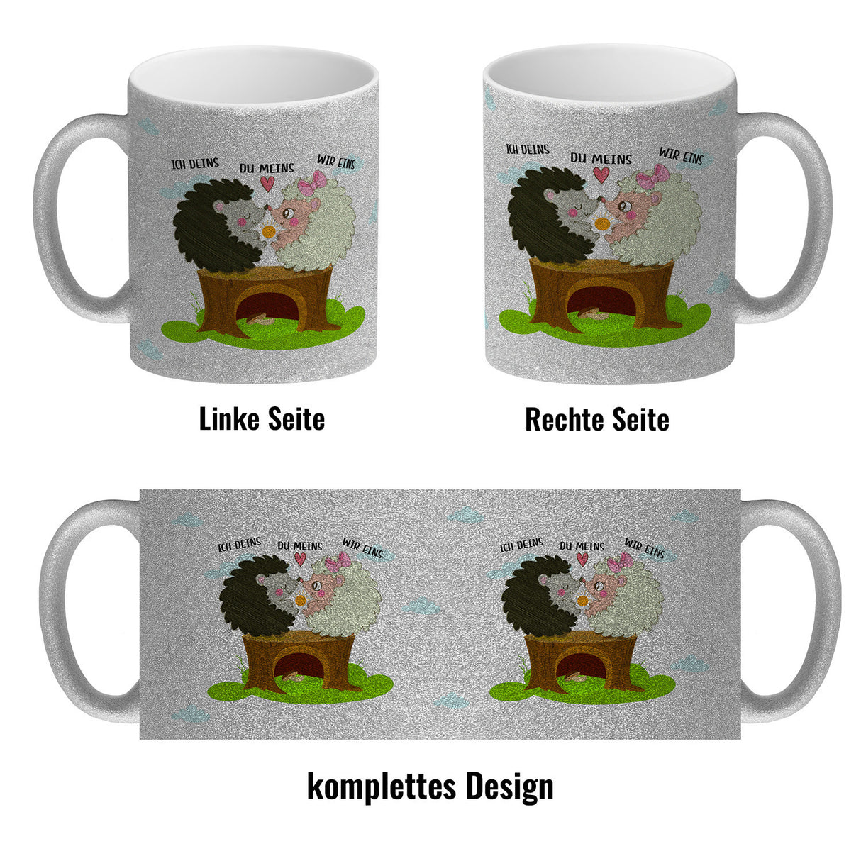 Igel Pärchen Kaffeebecher mit Spruch Ich deins du meins wir eins