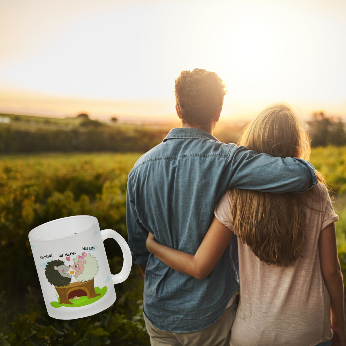 Igel Pärchen Kaffeebecher mit Spruch Ich deins du meins wir eins