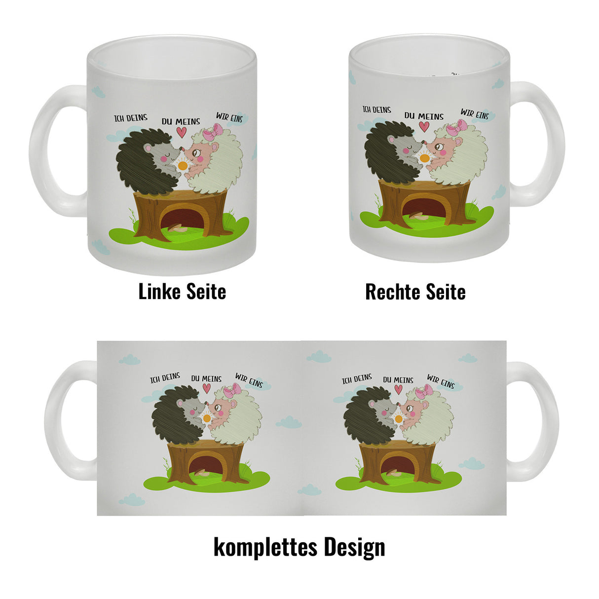 Igel Pärchen Kaffeebecher mit Spruch Ich deins du meins wir eins