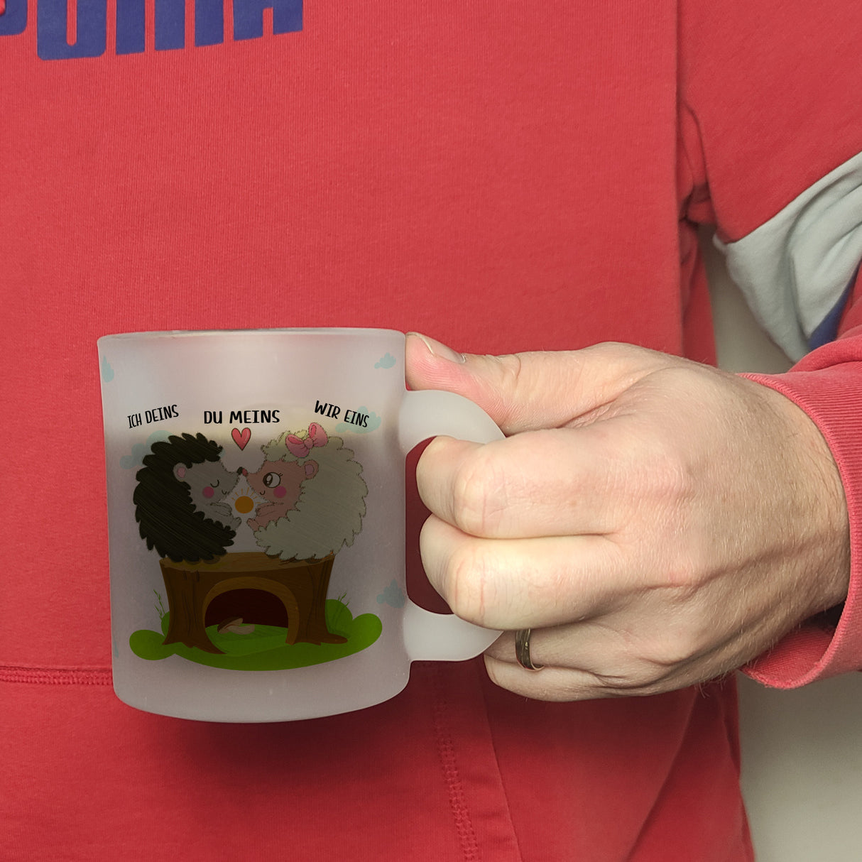 Igel Pärchen Kaffeebecher mit Spruch Ich deins du meins wir eins