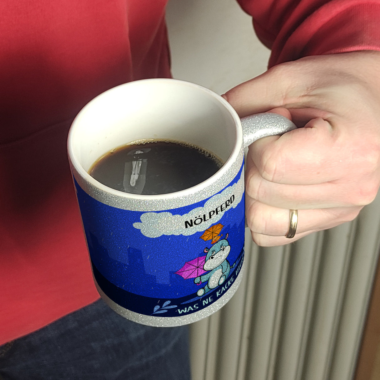 Nilpferd Kaffeebecher mit Spruch Nölpferd Was ne Kacke hier!