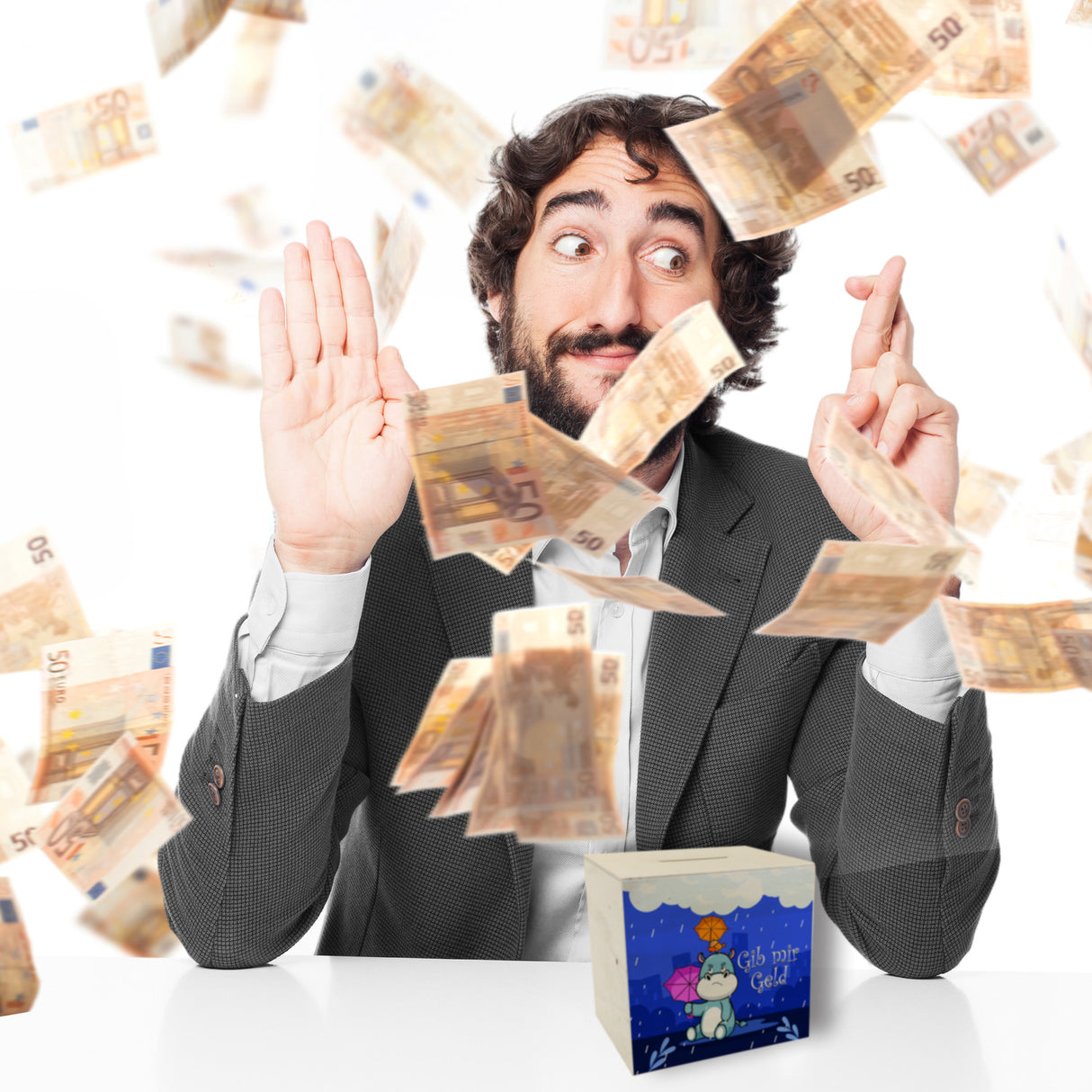 Nilpferd Spardose mit Spruch Gib mir Geld