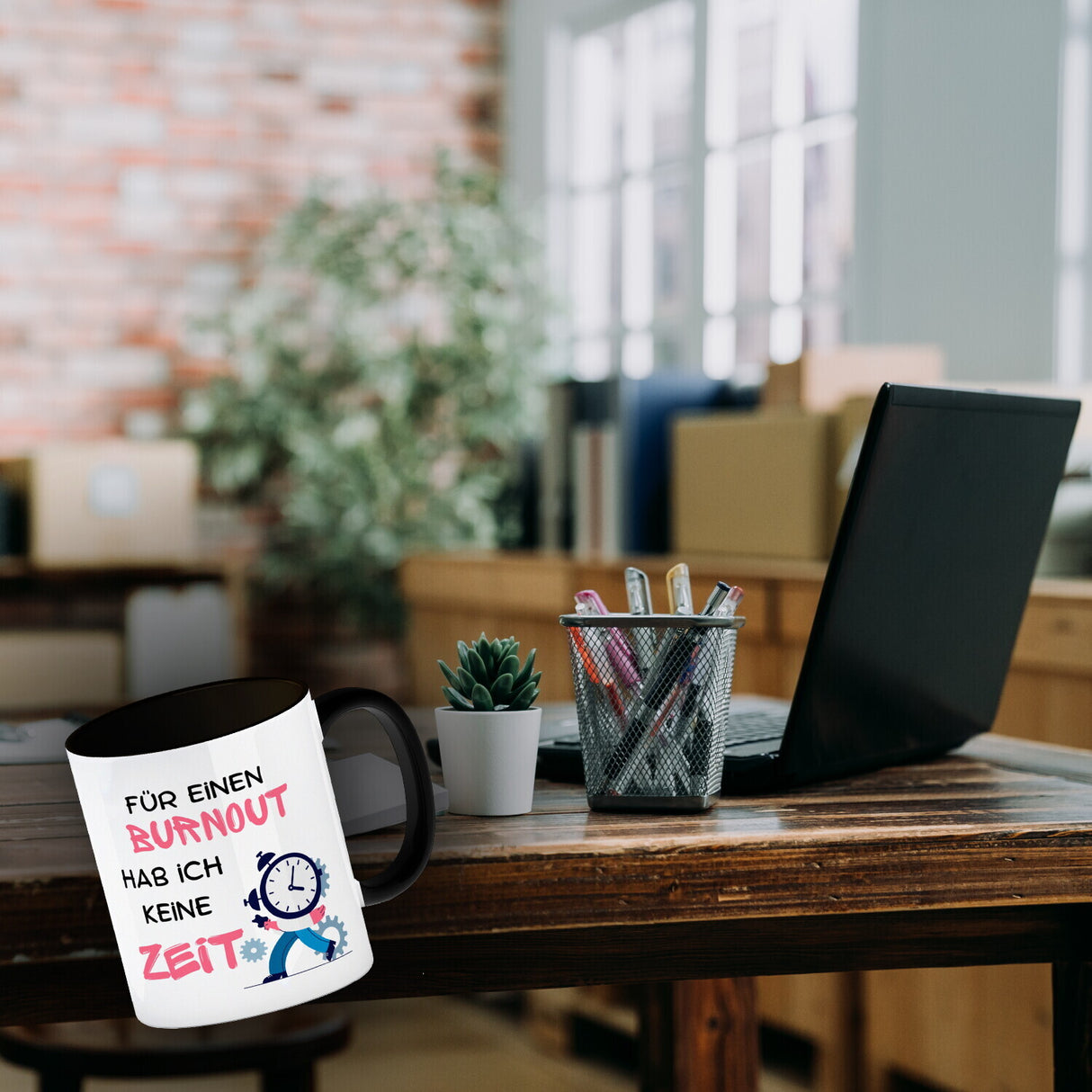 Büro Kaffeebecher mit Spruch Für einen Burnout keine Zeit in bunt
