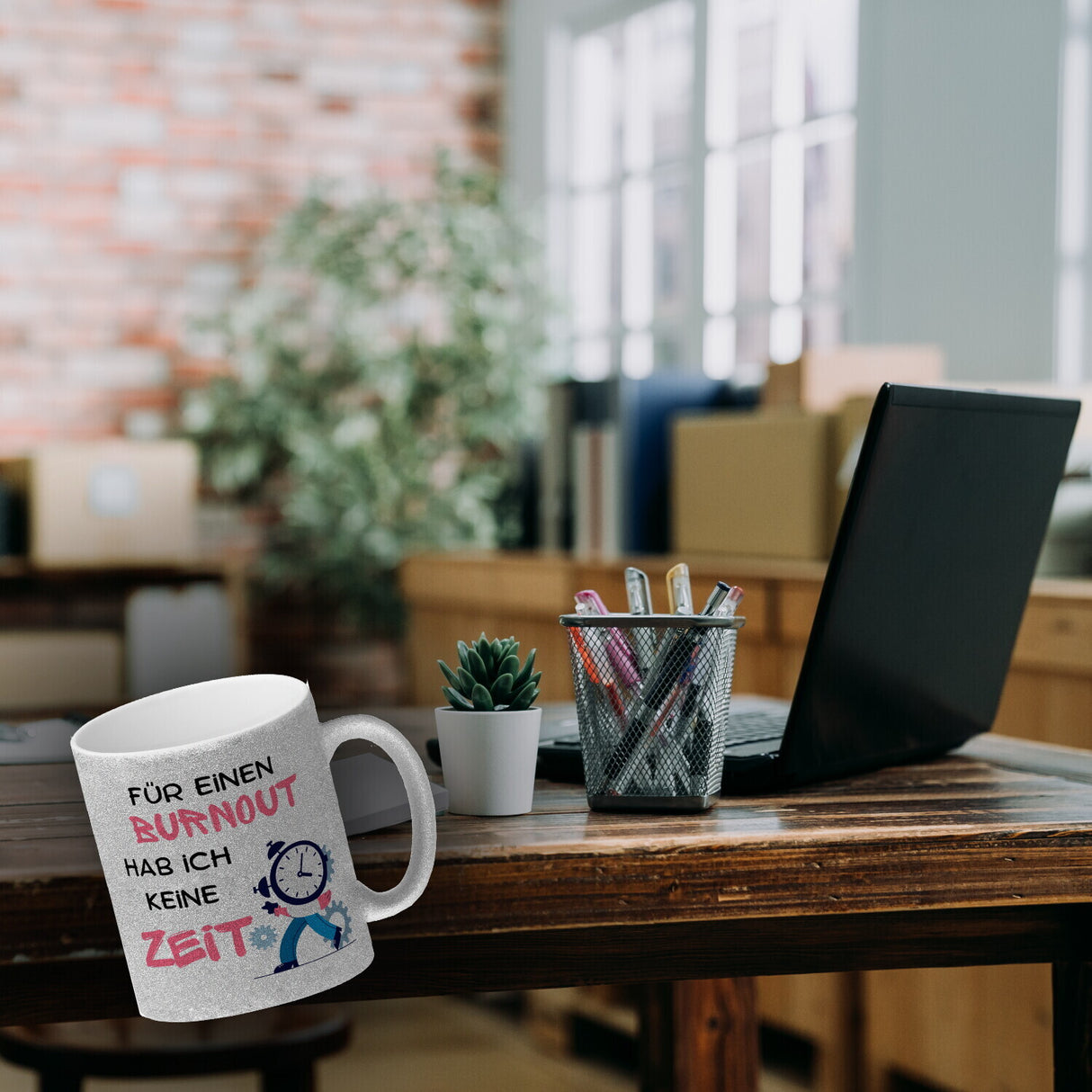 Büro Kaffeebecher mit Spruch Für einen Burnout keine Zeit in bunt
