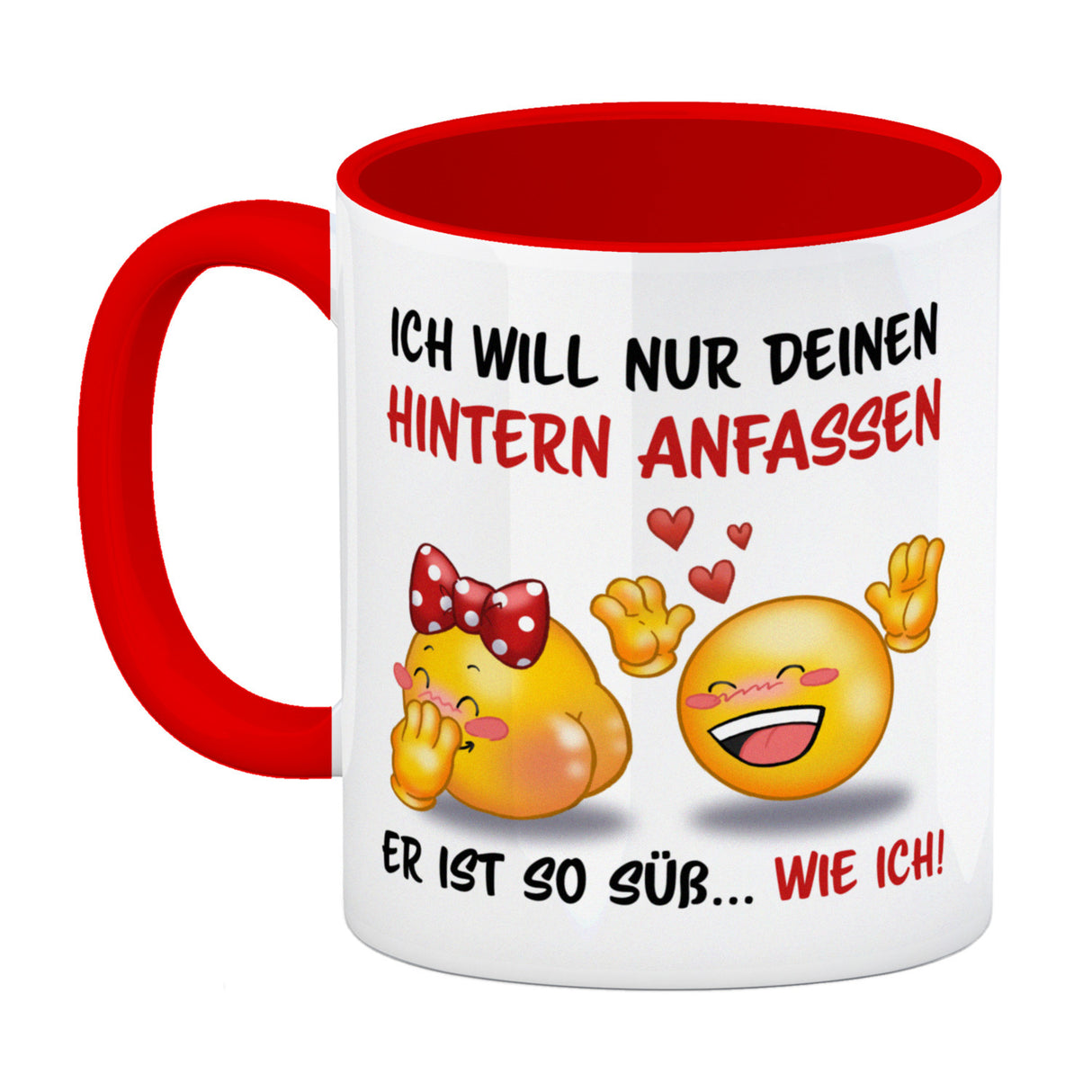 Hintern anfassen Kaffeebecher mit Emoticons und Spruch