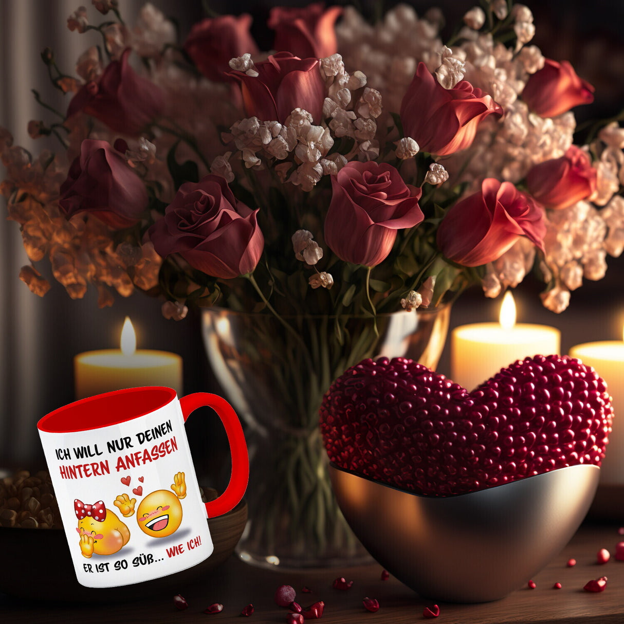 Hintern anfassen Kaffeebecher mit Emoticons und Spruch