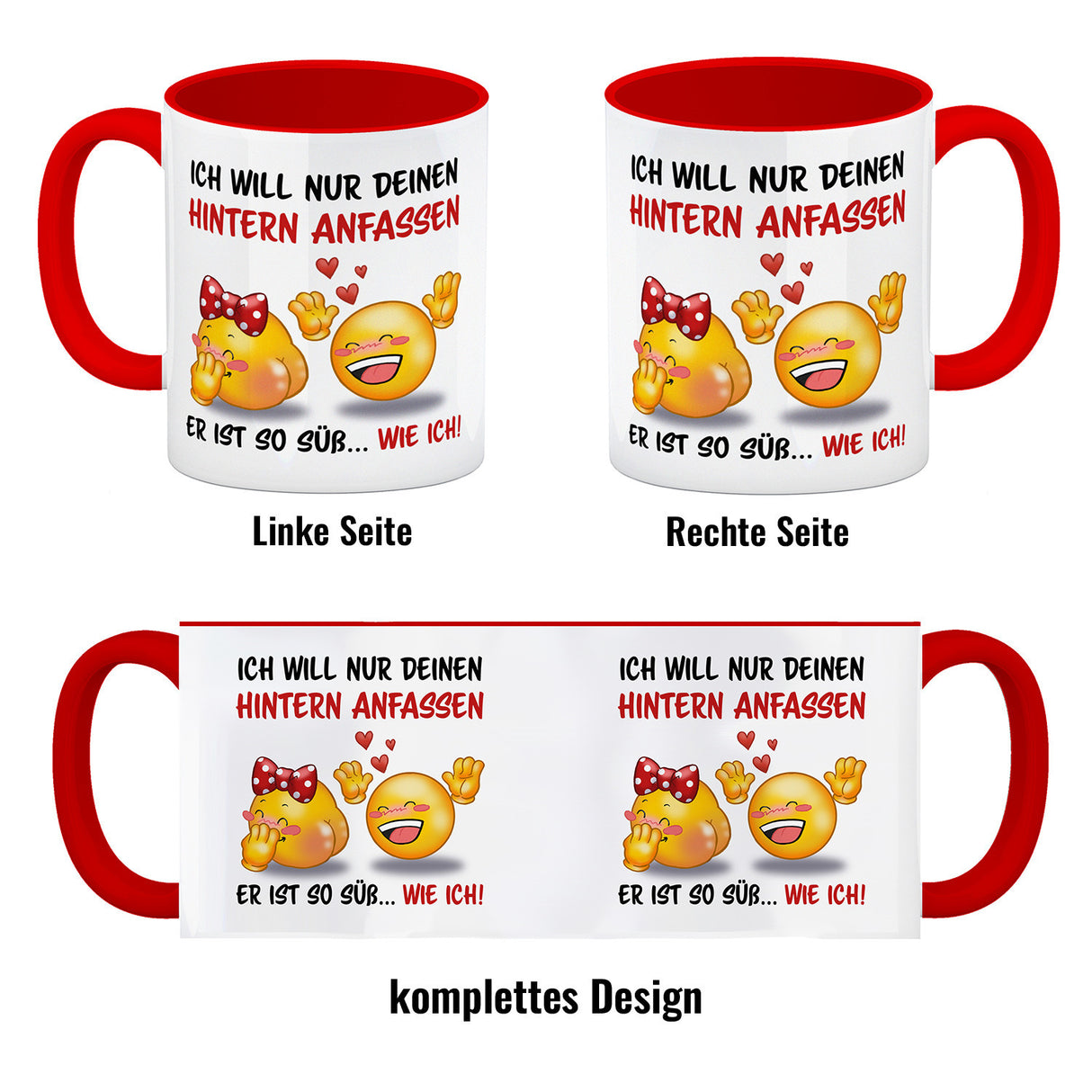 Hintern anfassen Kaffeebecher mit Emoticons und Spruch