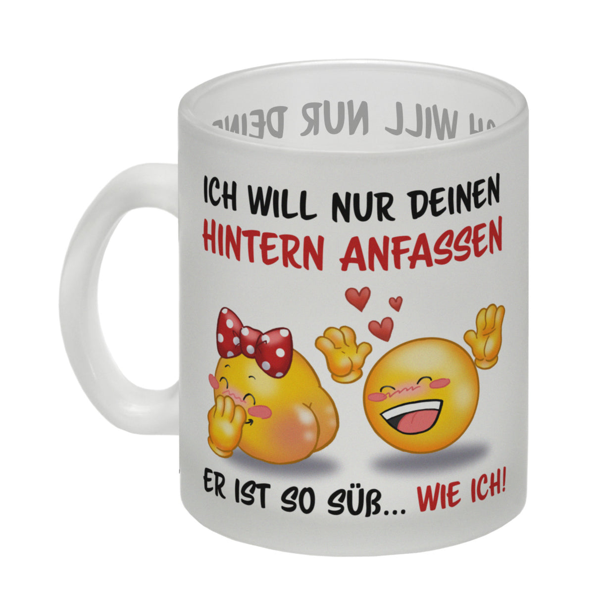 Hintern anfassen Kaffeebecher mit Emoticons und Spruch