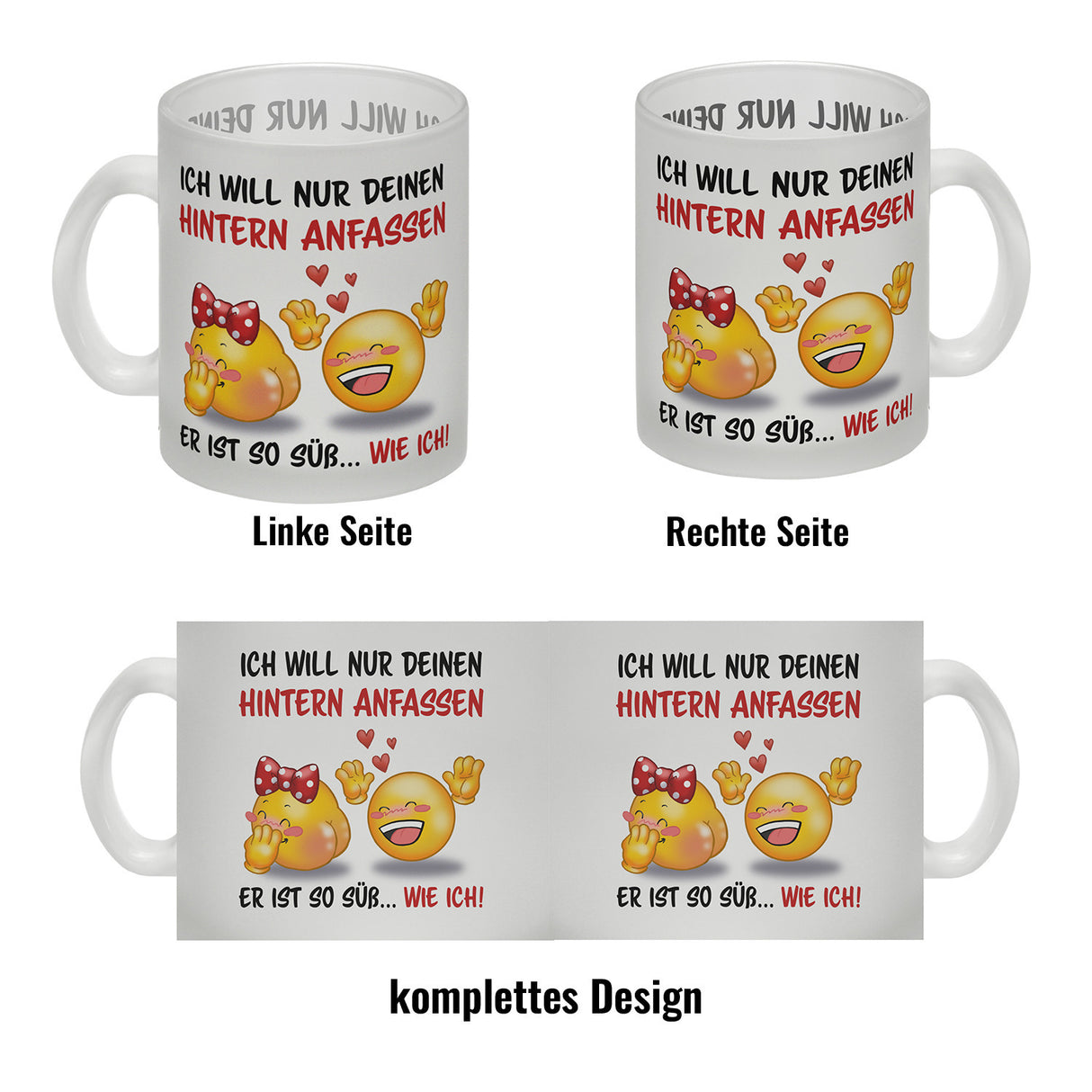 Hintern anfassen Kaffeebecher mit Emoticons und Spruch