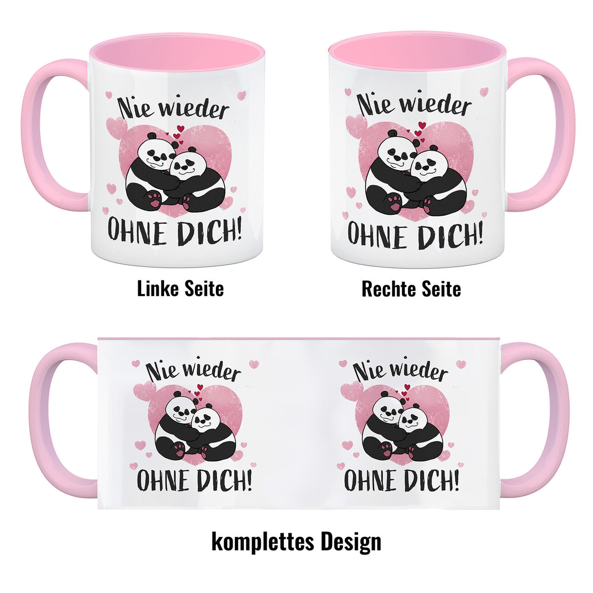 Panda Pärchen Kaffeebecher mit Spruch Nie wieder ohne dich