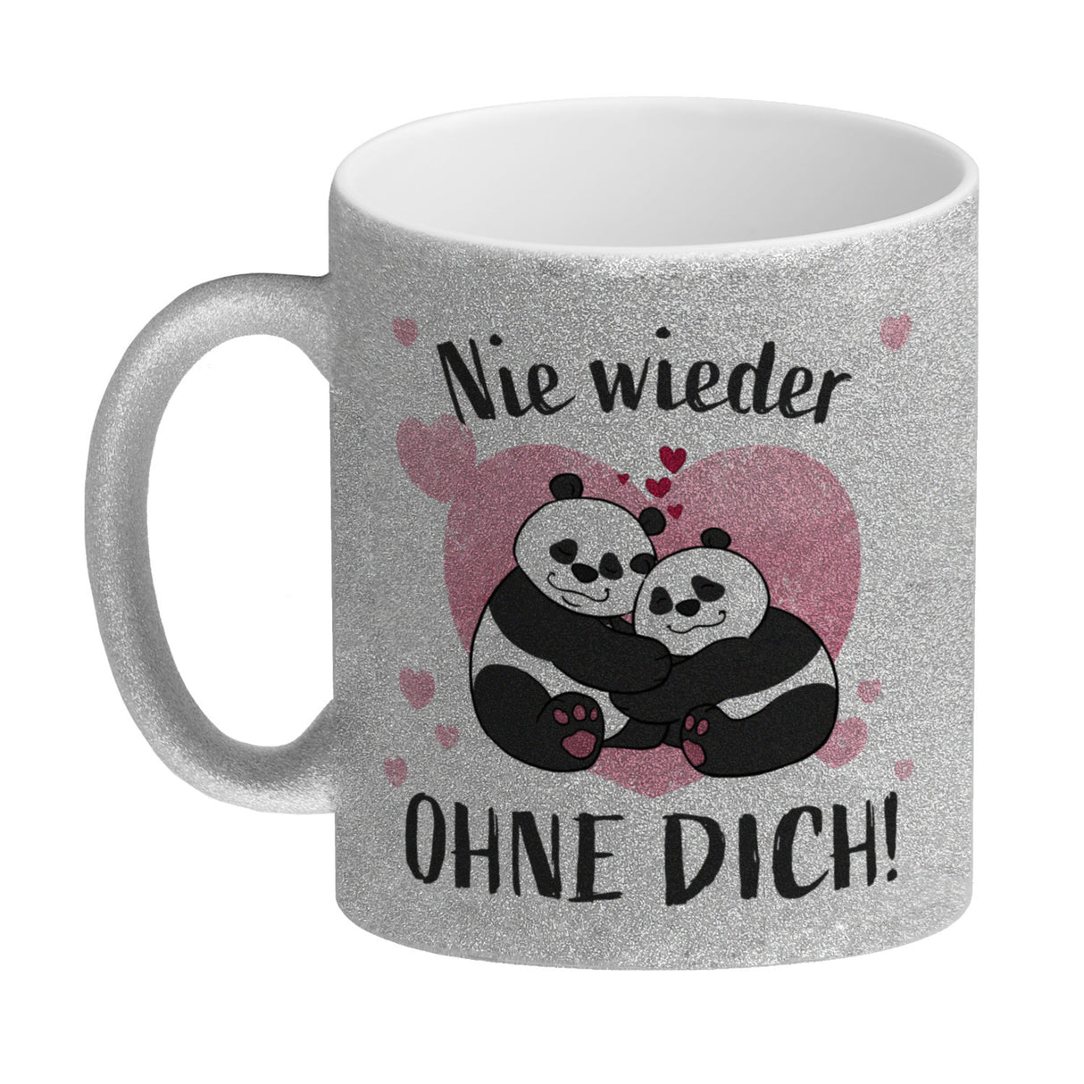 Panda Pärchen Kaffeebecher mit Spruch Nie wieder ohne dich