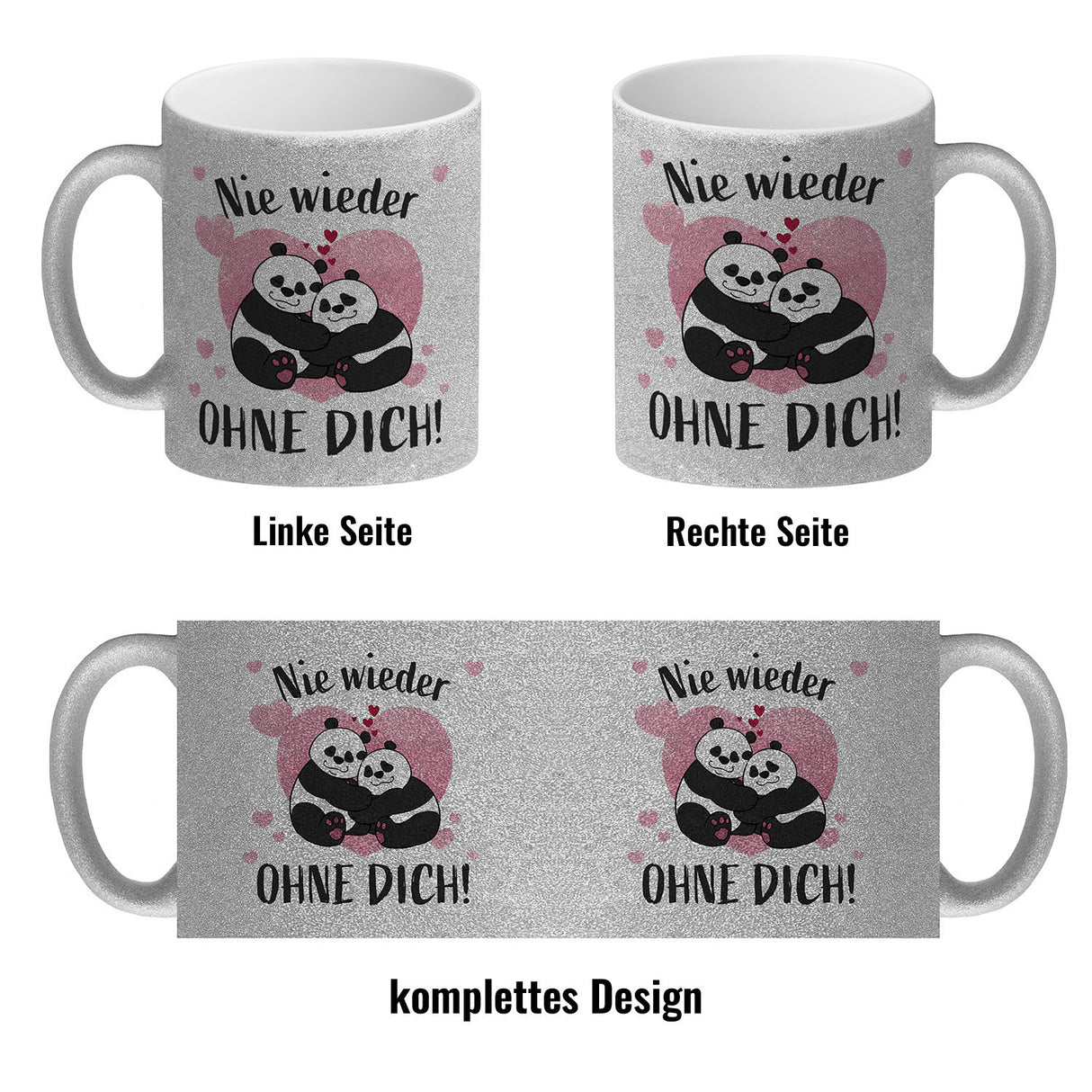 Panda Pärchen Kaffeebecher mit Spruch Nie wieder ohne dich