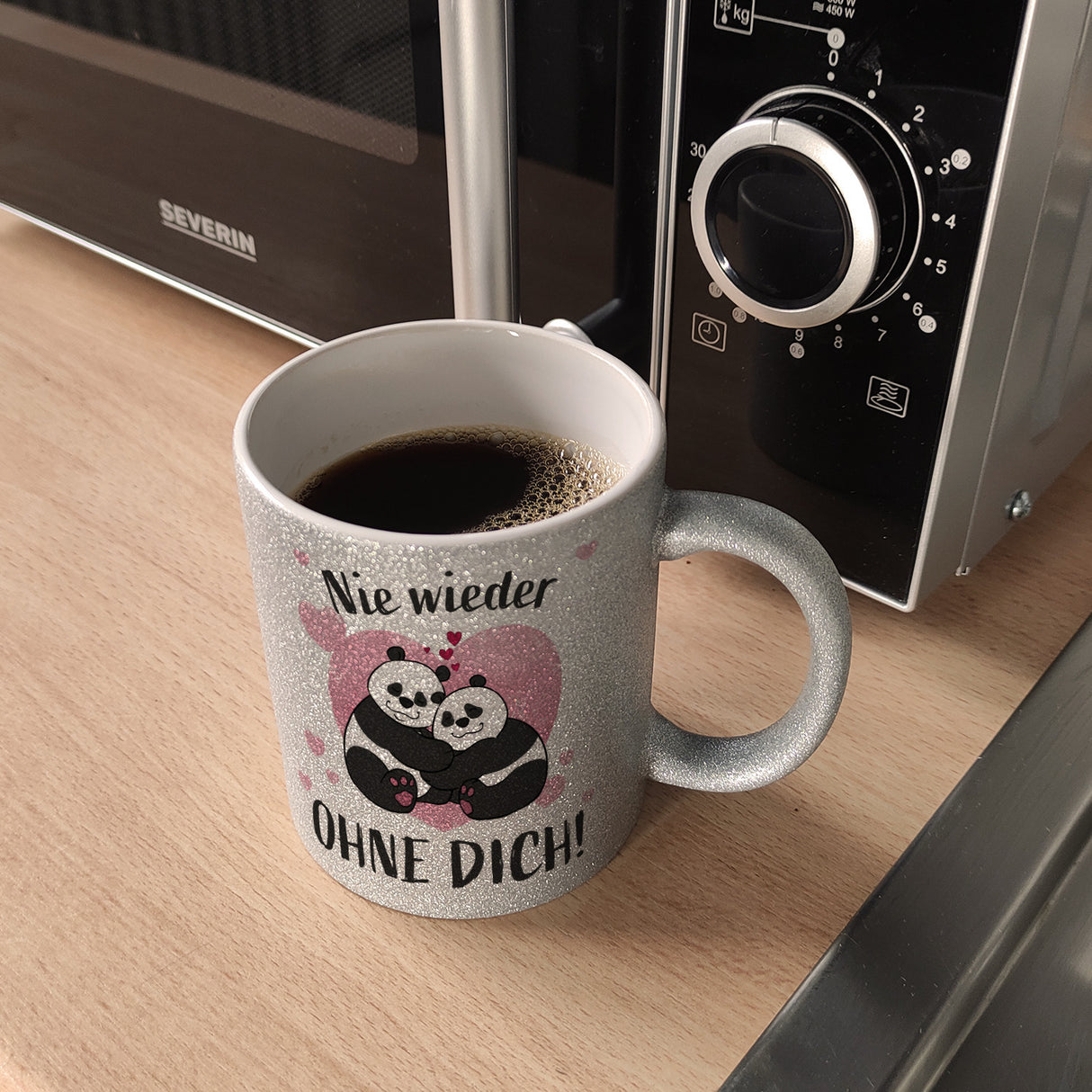 Panda Pärchen Kaffeebecher mit Spruch Nie wieder ohne dich