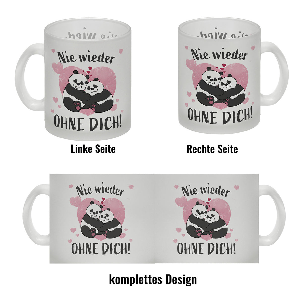 Panda Pärchen Kaffeebecher mit Spruch Nie wieder ohne dich
