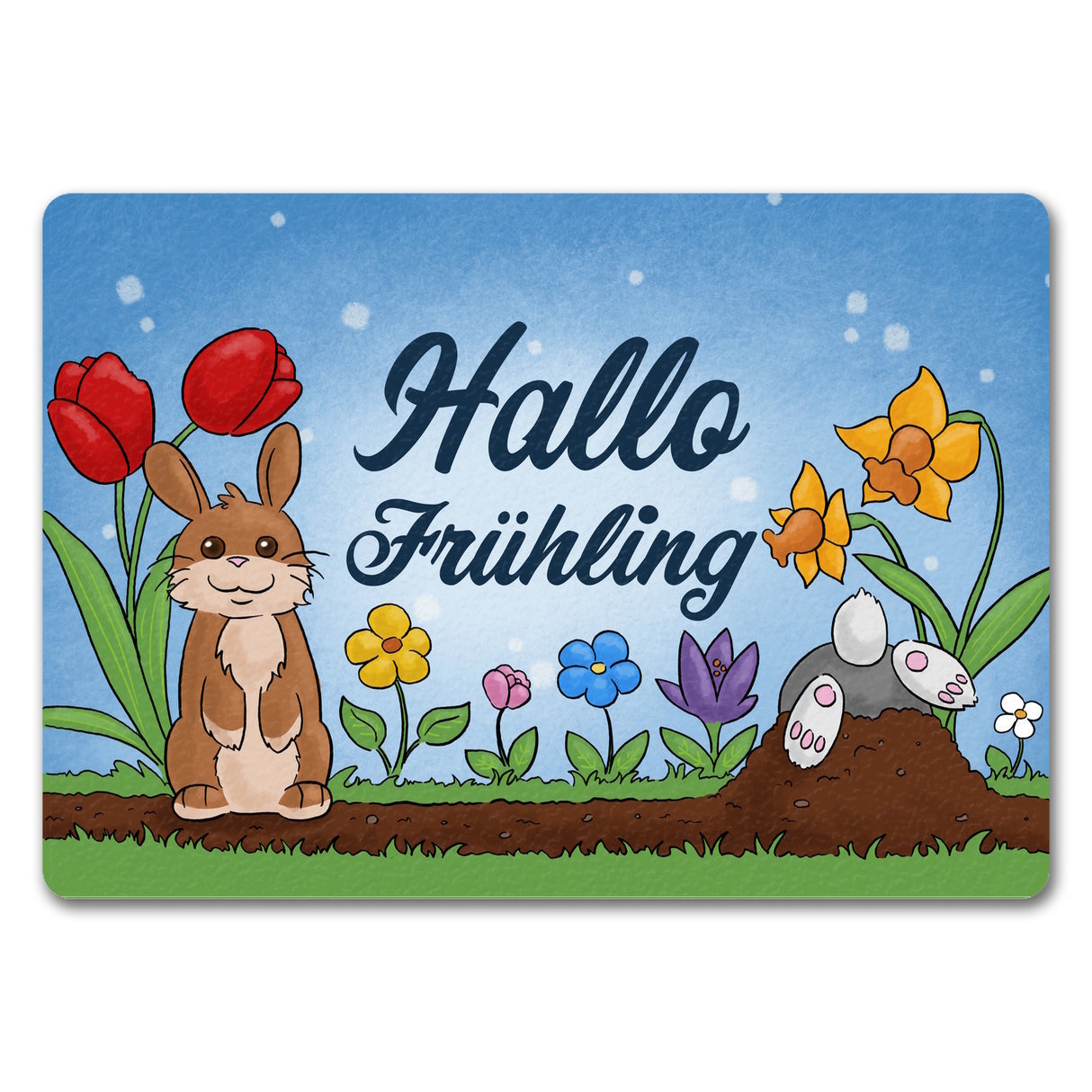 Hallo Frühling Fußmatte mit süßen Hasen für Ostern
