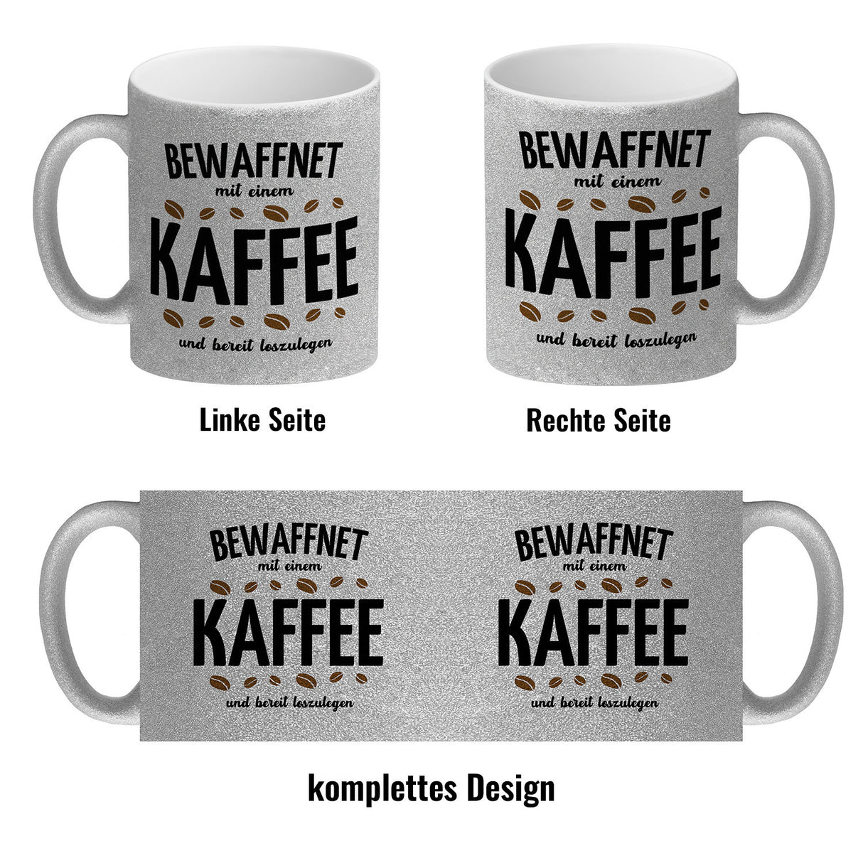 Kaffeebecher mit Spruch - Bewaffnet mit Kaffee und bereit loszulegen