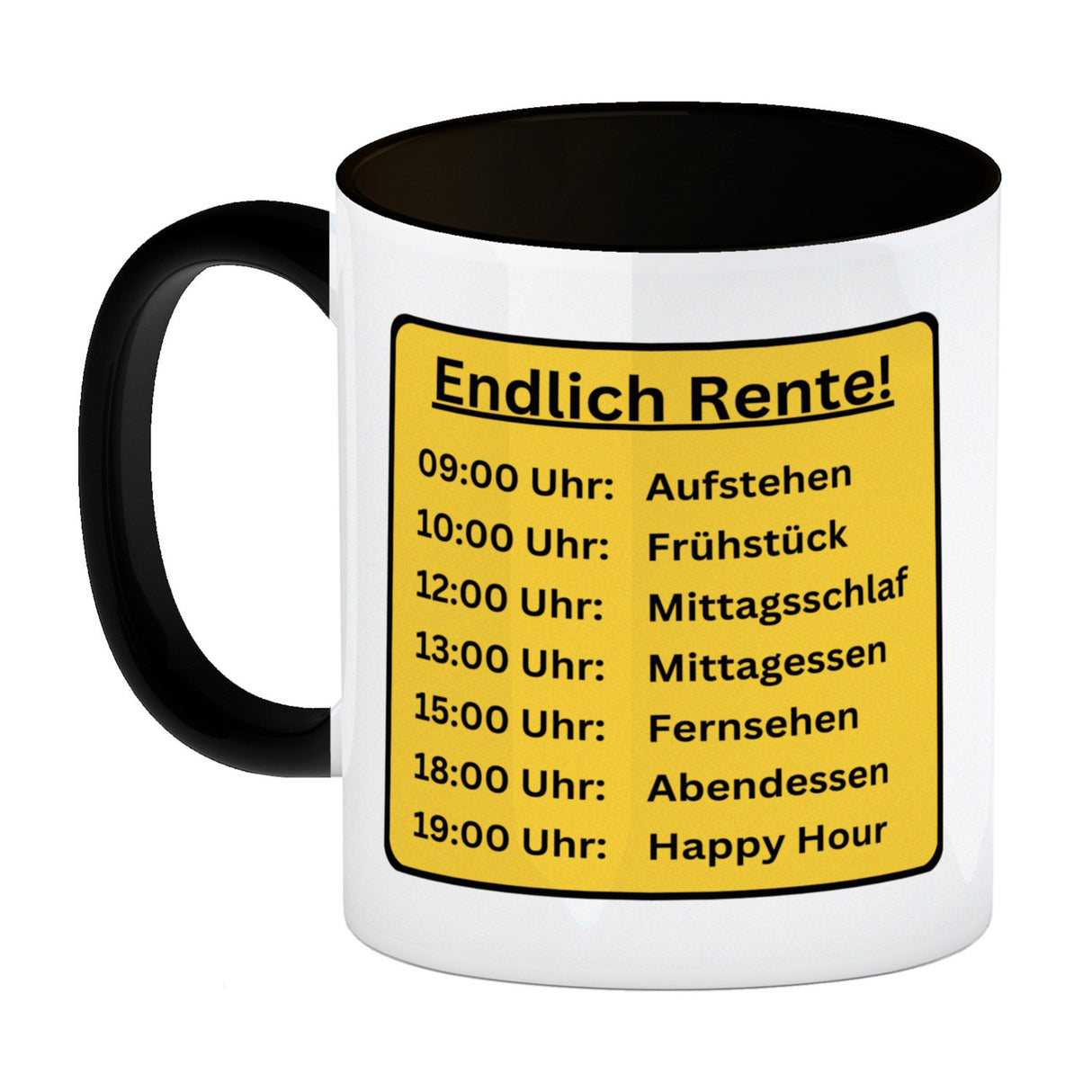 Renten To-Do Liste Kaffeebecher mit Spruch: Endlich Rente