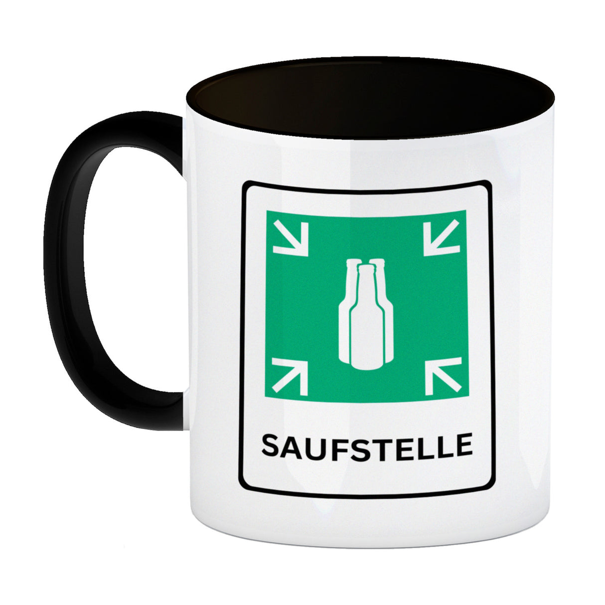 Saufstelle Kaffeebecher mit Bier Motiv und Spruch