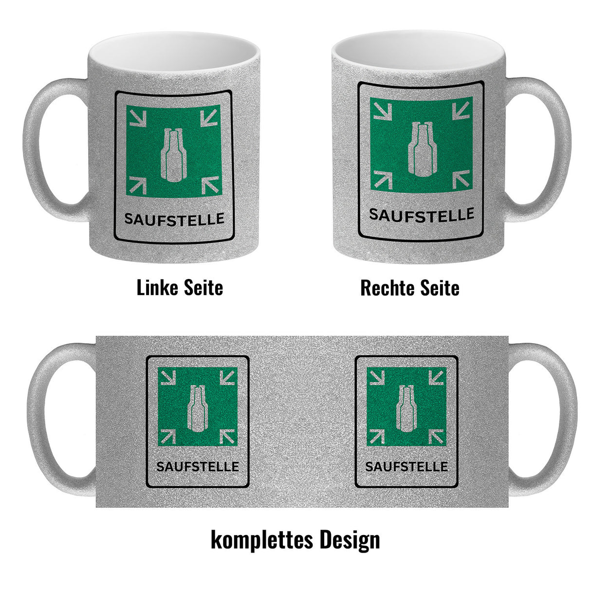 Saufstelle Kaffeebecher mit Bier Motiv und Spruch