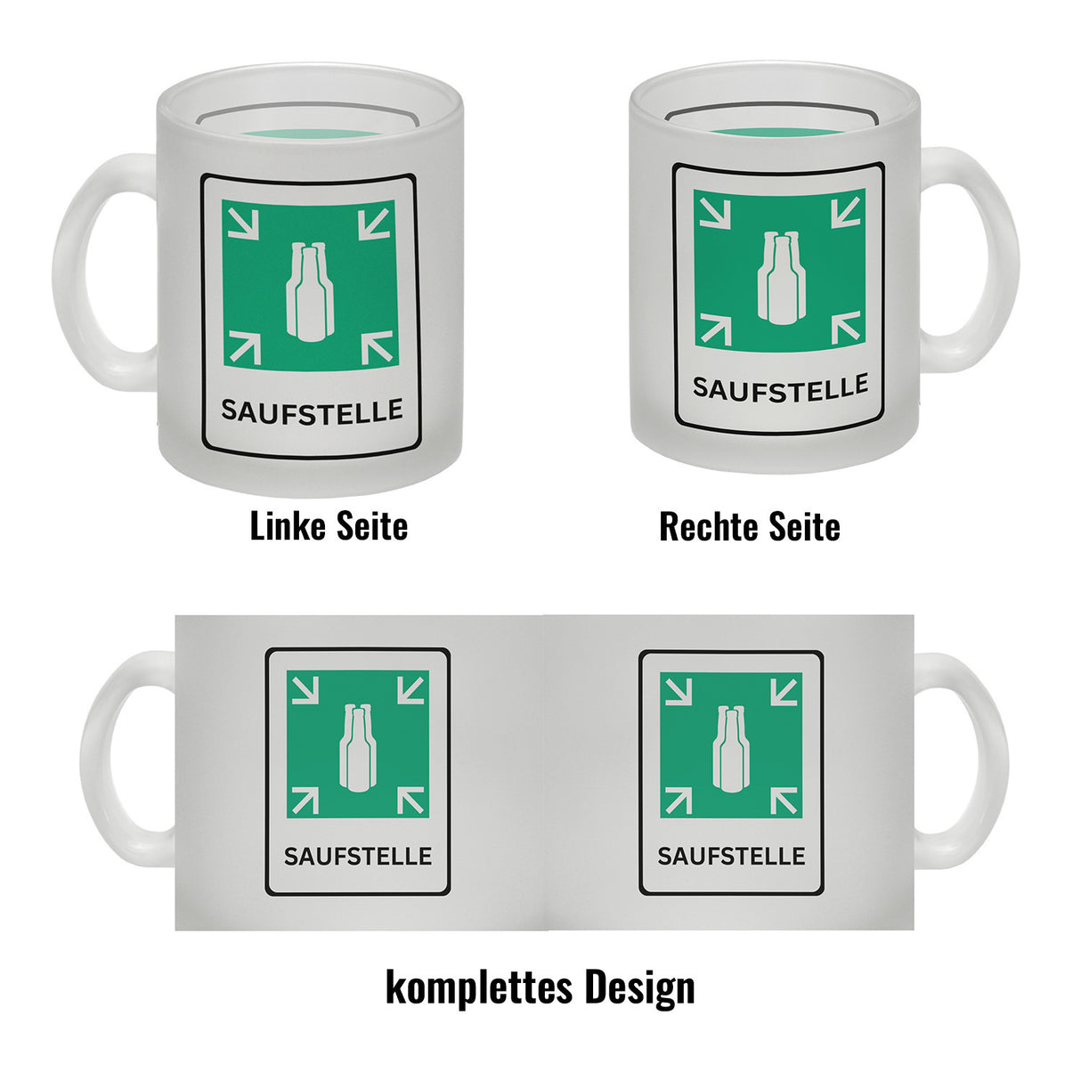 Saufstelle Kaffeebecher mit Bier Motiv und Spruch