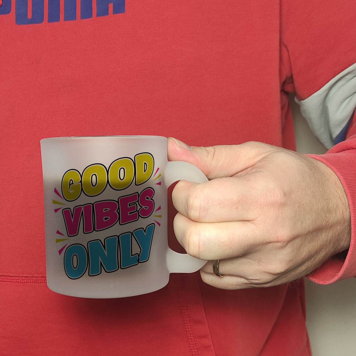 Good Vibes Only Kaffeebecher mit Spruch für Arbeitskollegen