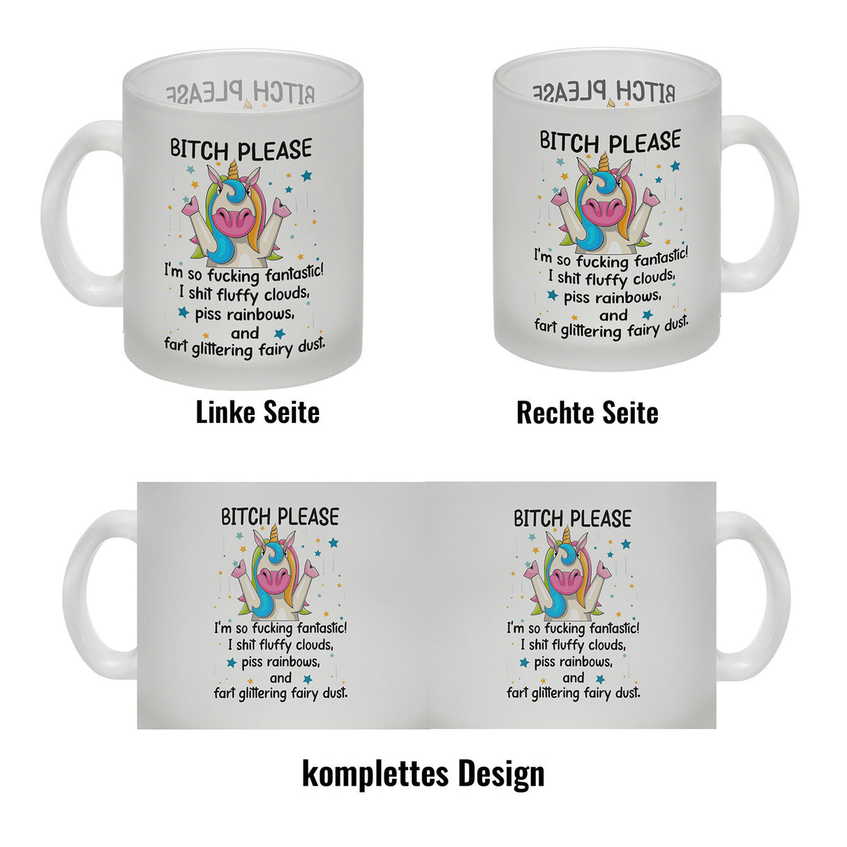Einhorn Kaffeebecher mit Spruch - Bitch Please