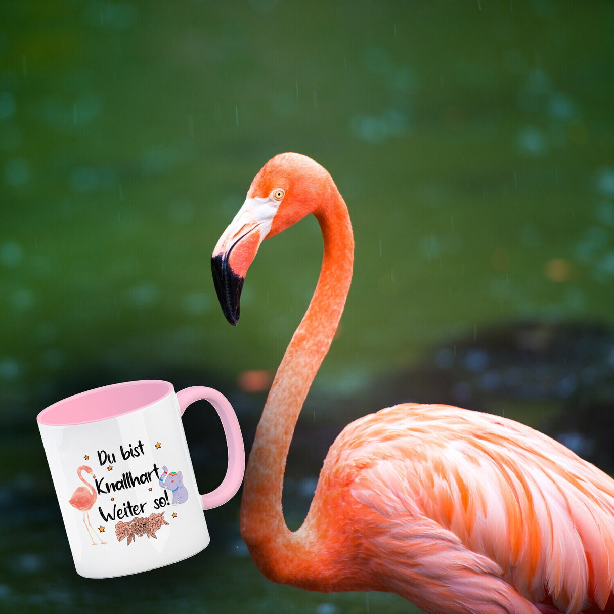 Flamingo und Elefant Motivation Kaffeebecher mit Spruch