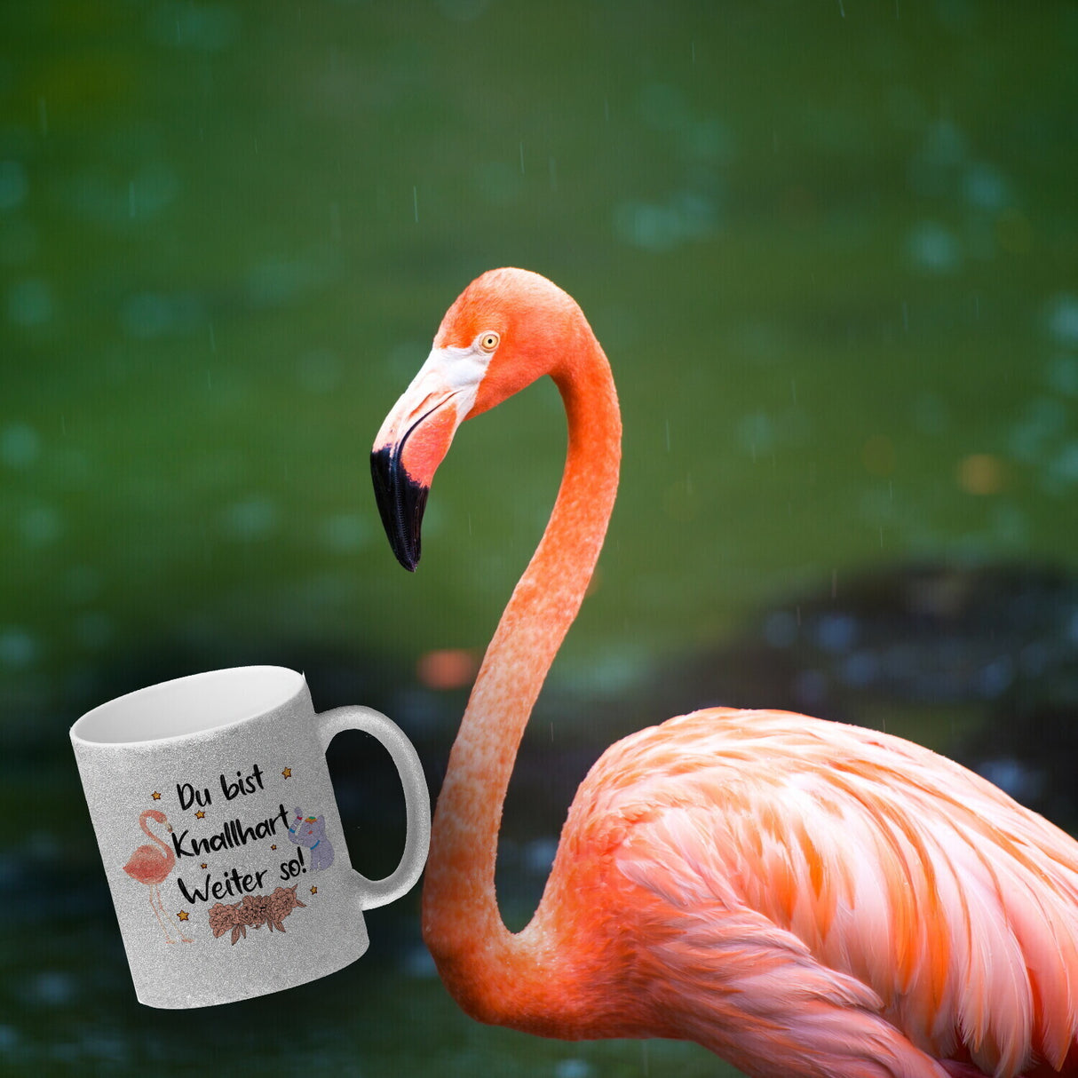 Flamingo und Elefant Motivation Kaffeebecher mit Spruch