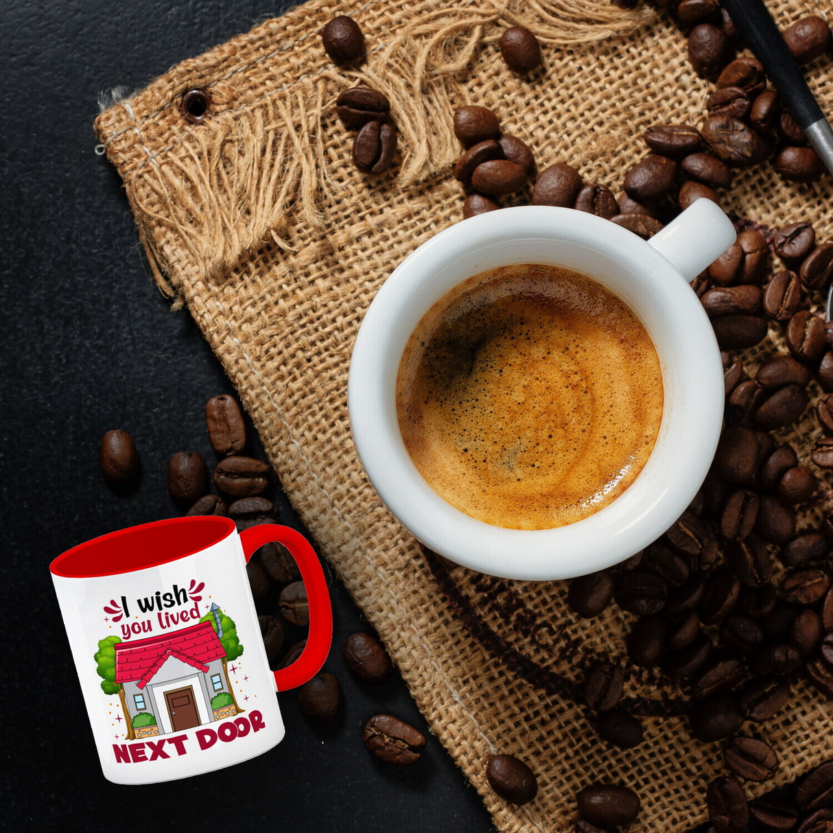 Freundschaft Kaffeebecher mit Spruch: I wish you lived next door