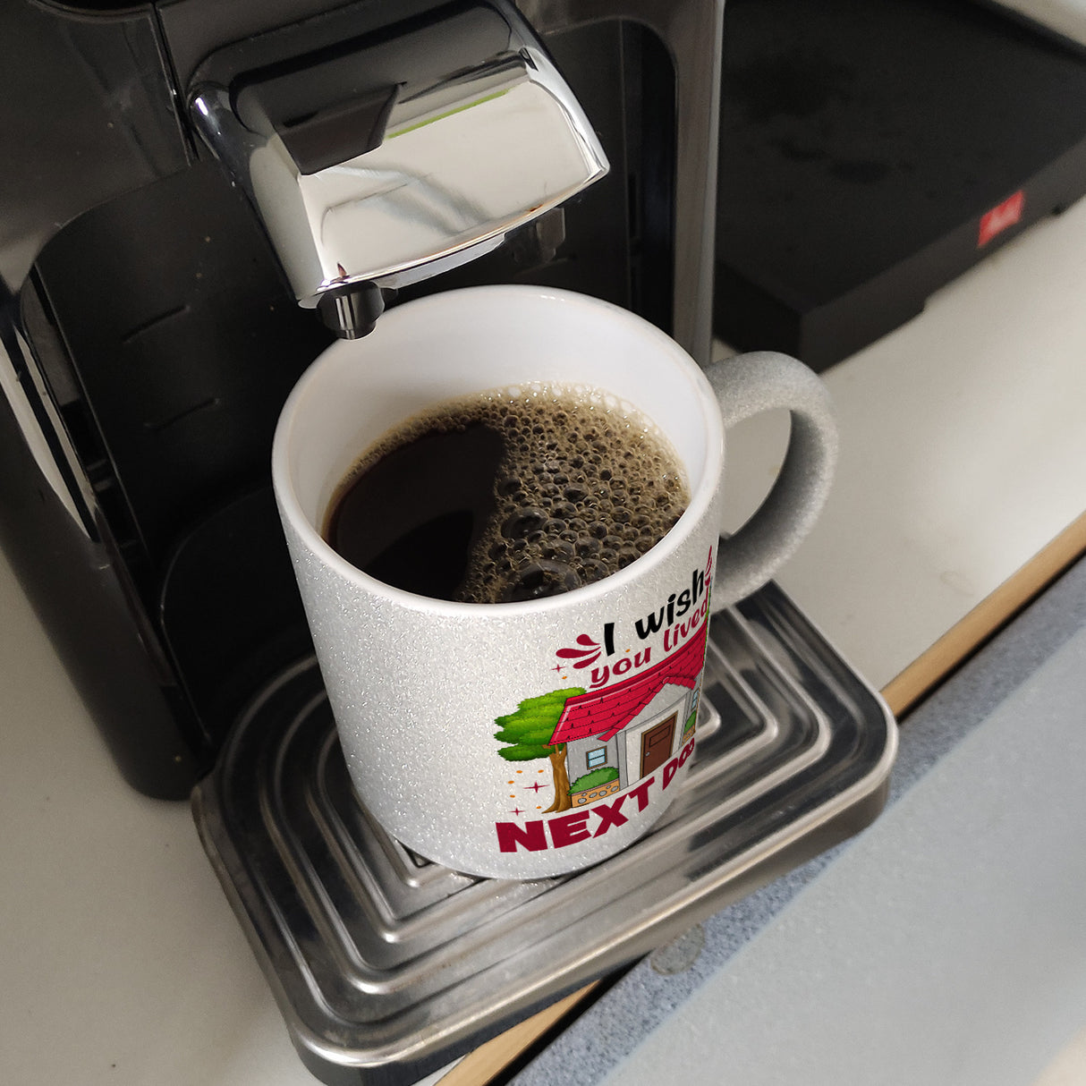 Freundschaft Kaffeebecher mit Spruch: I wish you lived next door