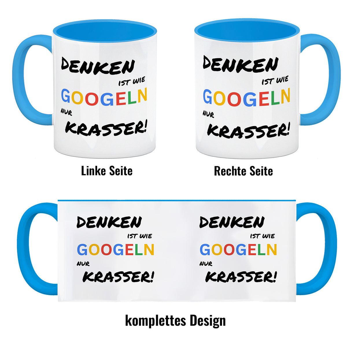 Suchmaschine Kaffeebecher mit Spruch Denken ist wie googeln nur krasser