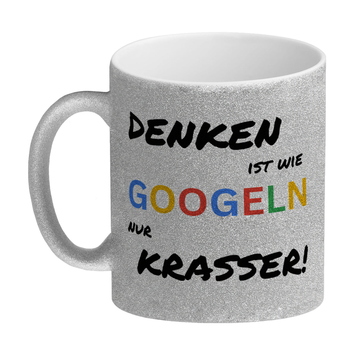 Suchmaschine Kaffeebecher mit Spruch Denken ist wie googeln nur krasser