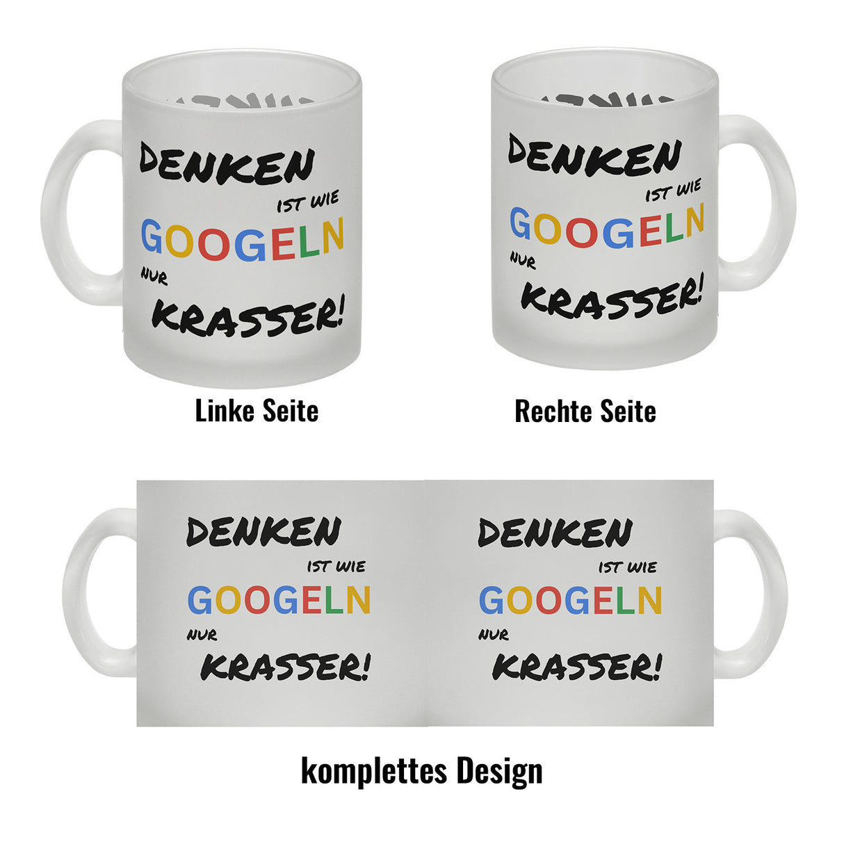 Suchmaschine Kaffeebecher mit Spruch Denken ist wie googeln nur krasser