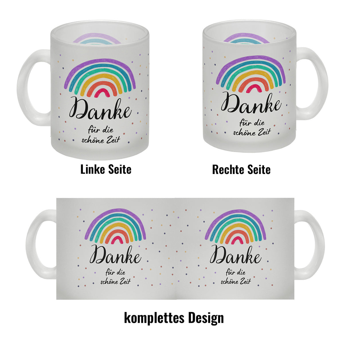 Regenbogen Kaffeebecher mit Spruch Danke für die schöne Zeit