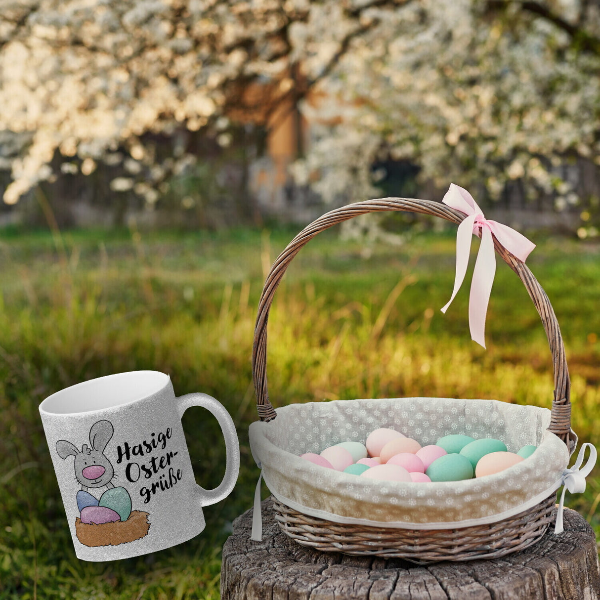 Hasige Ostergrüße Kaffeebecher mit niedlichem Osterhasen