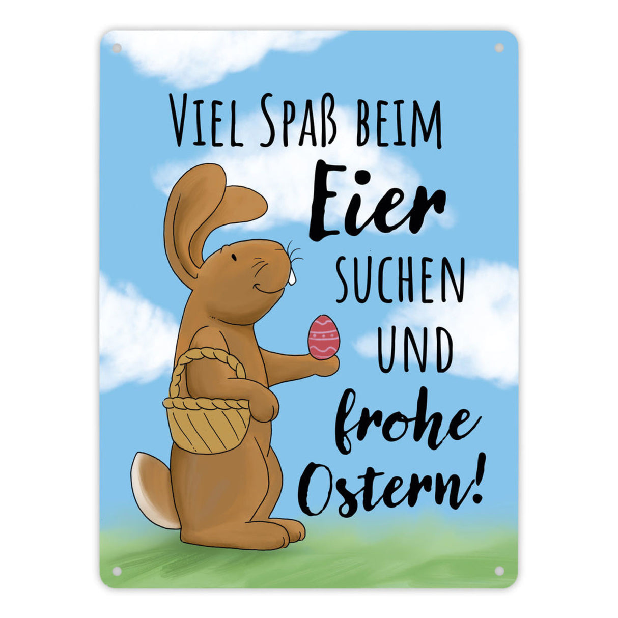 Eier suchen und frohe Ostern Metallschild mit niedlichem Hasen