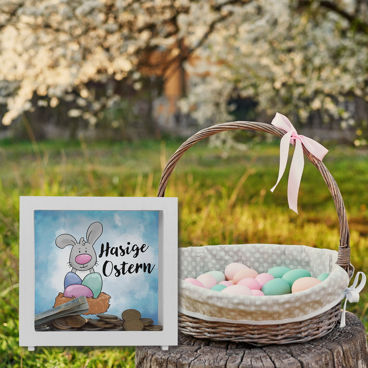 Hasige Ostern Spardose mit niedlichem Osterhasen