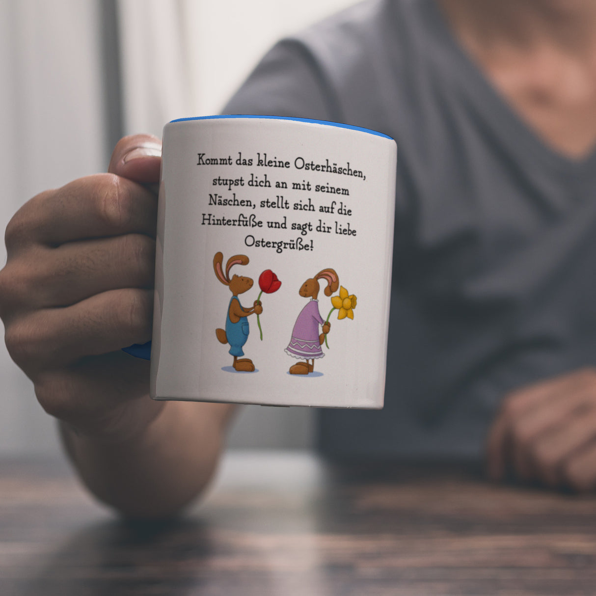 Ostergedicht über Osterhasen Kaffeebecher mit Spruch