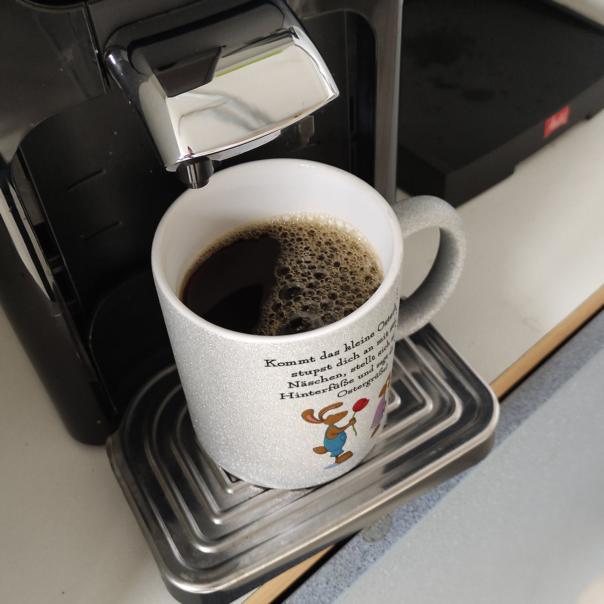 Ostergedicht über Osterhasen Kaffeebecher mit Spruch