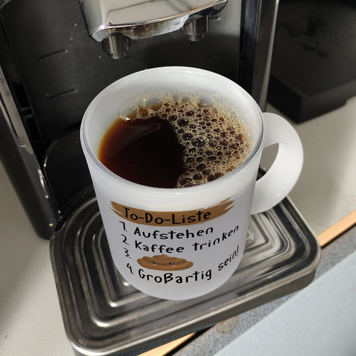 To-Do Liste Morgenroutine Kaffeebecher mit Spruch
