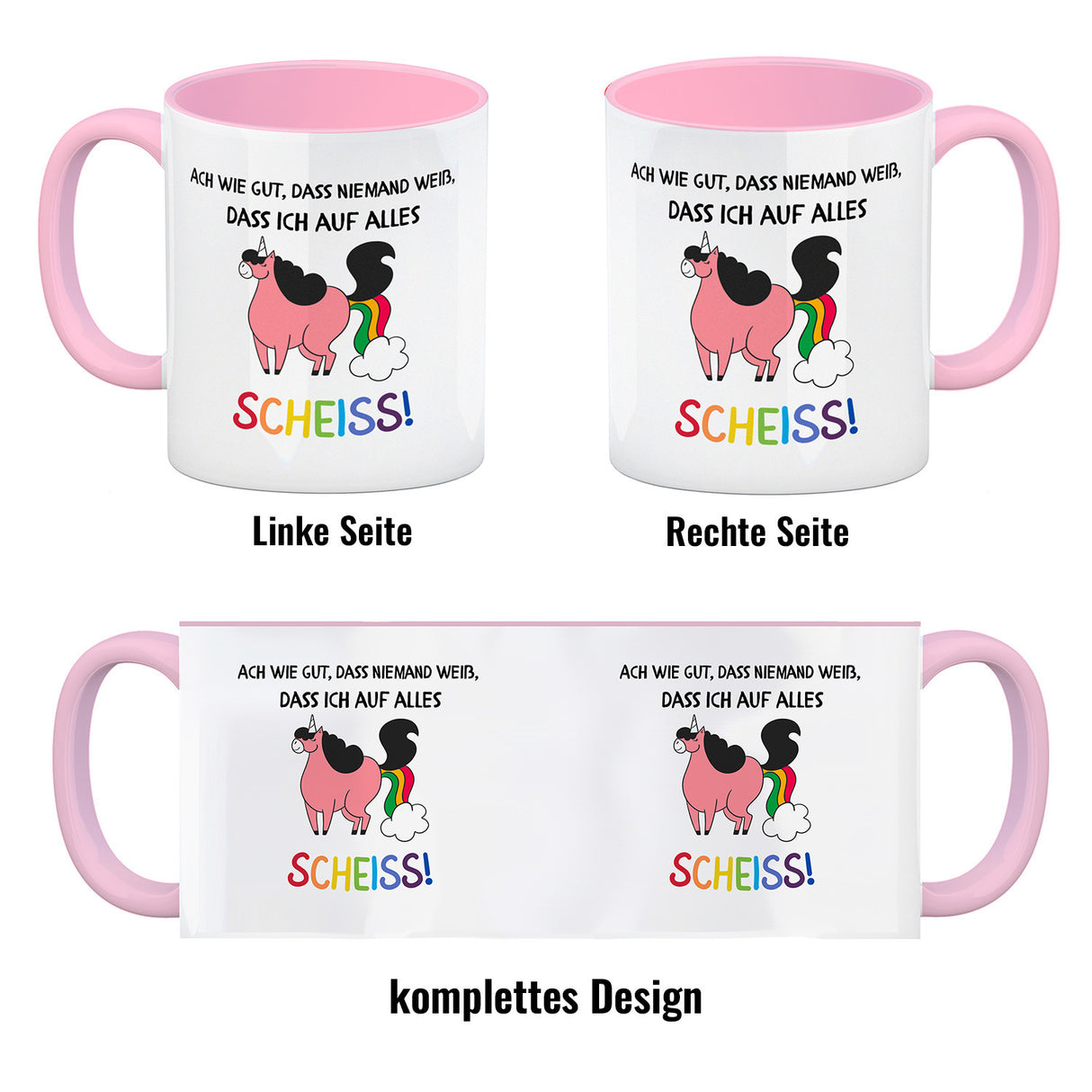 Einhorn Kaffeebecher mit Spruch Ach wie gut, dass niemand weiß
