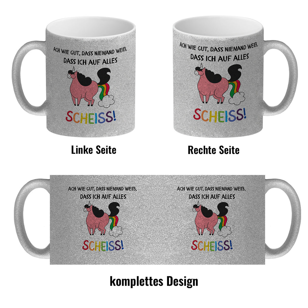 Einhorn Kaffeebecher mit Spruch Ach wie gut, dass niemand weiß