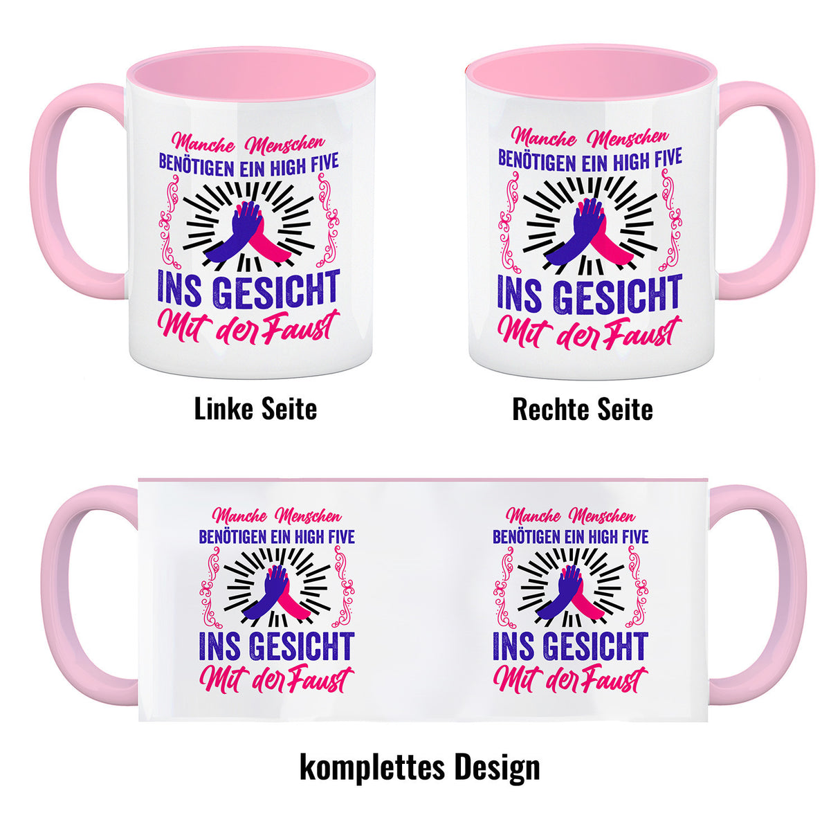 High Five Kaffeebecher mit Spruch: High Five ins Gesicht mit der Faust