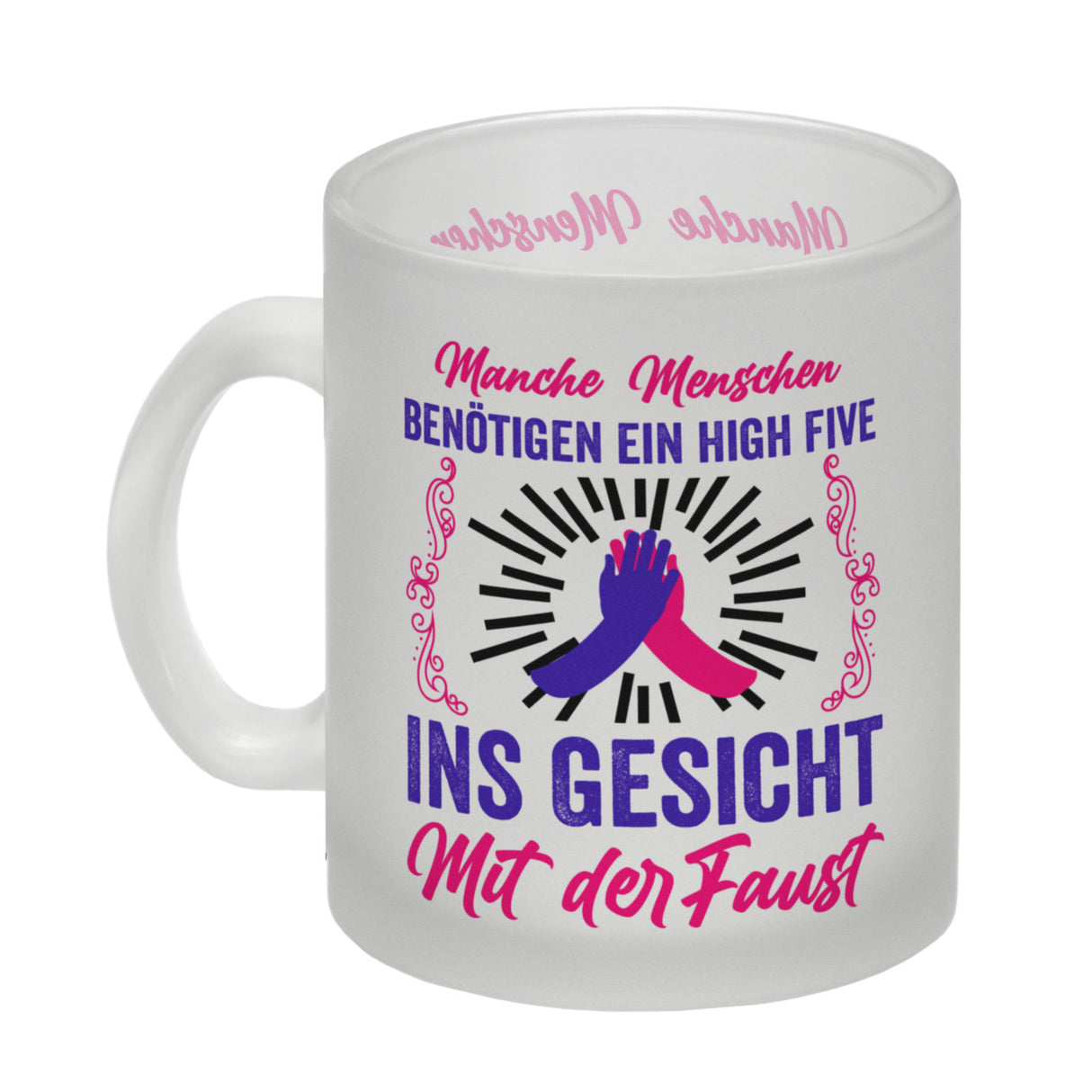 High Five Kaffeebecher mit Spruch: High Five ins Gesicht mit der Faust