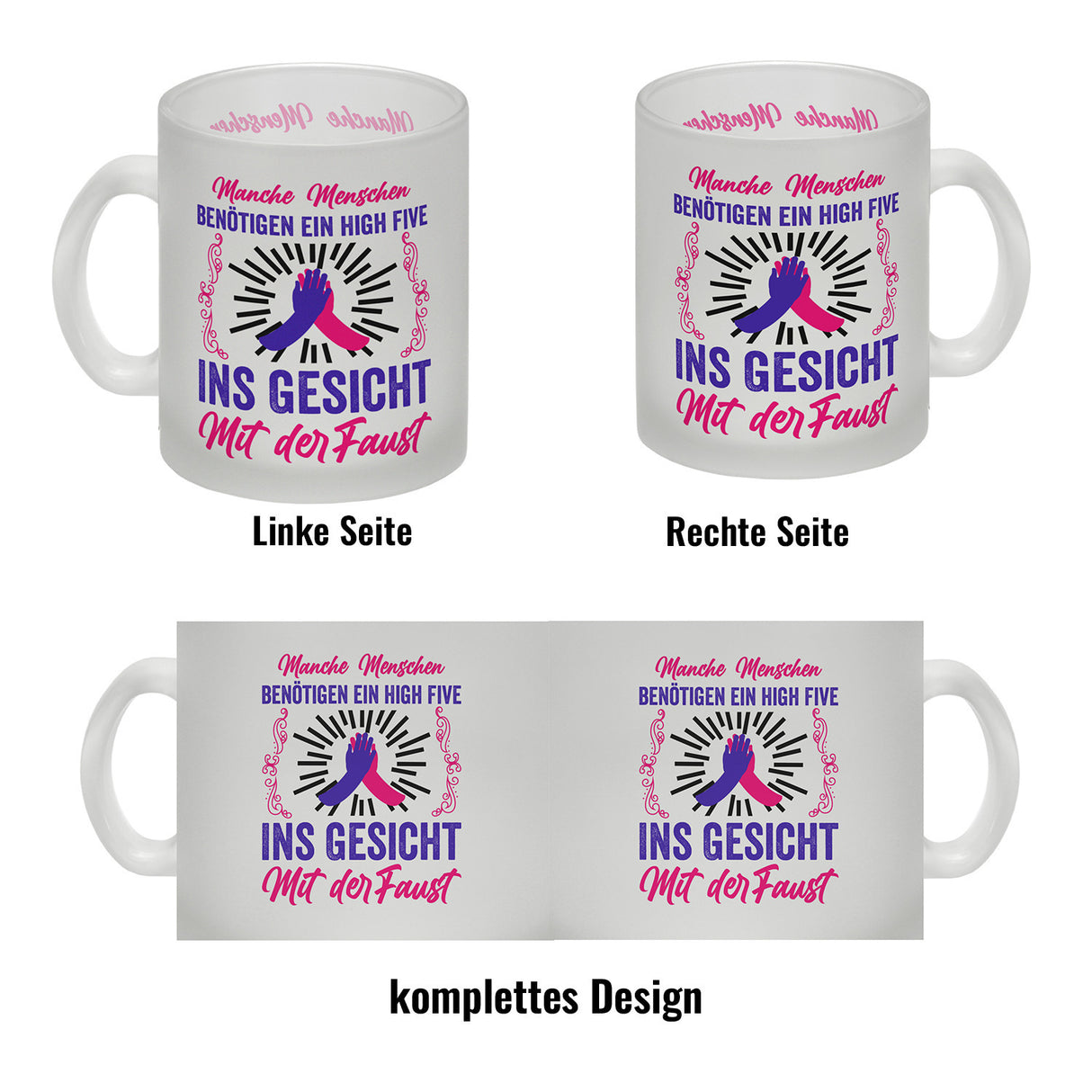 High Five Kaffeebecher mit Spruch: High Five ins Gesicht mit der Faust