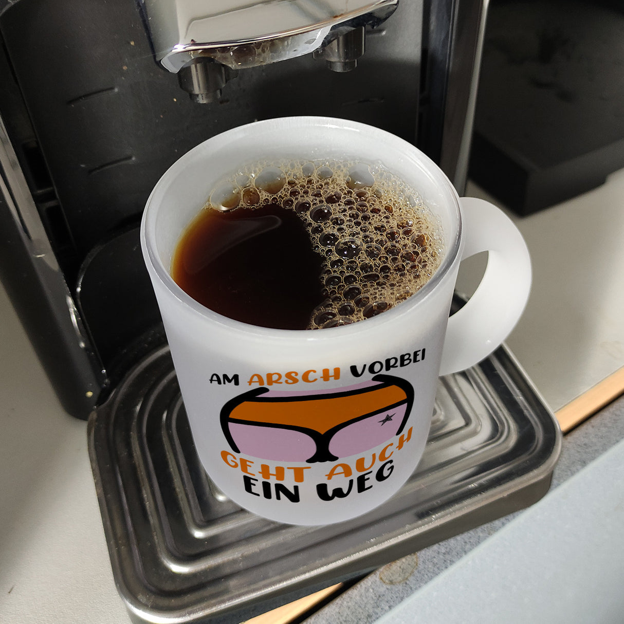 Hintern Kaffeebecher mit Spruch Am Arsch vorbei geht auch ein Weg