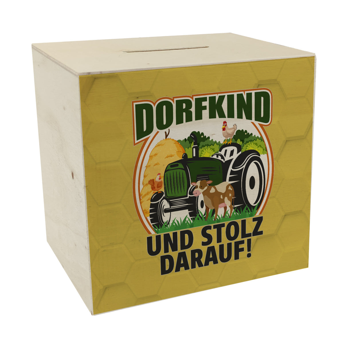 Dorf Spardose mit Spruch Dorfkind und stolz darauf