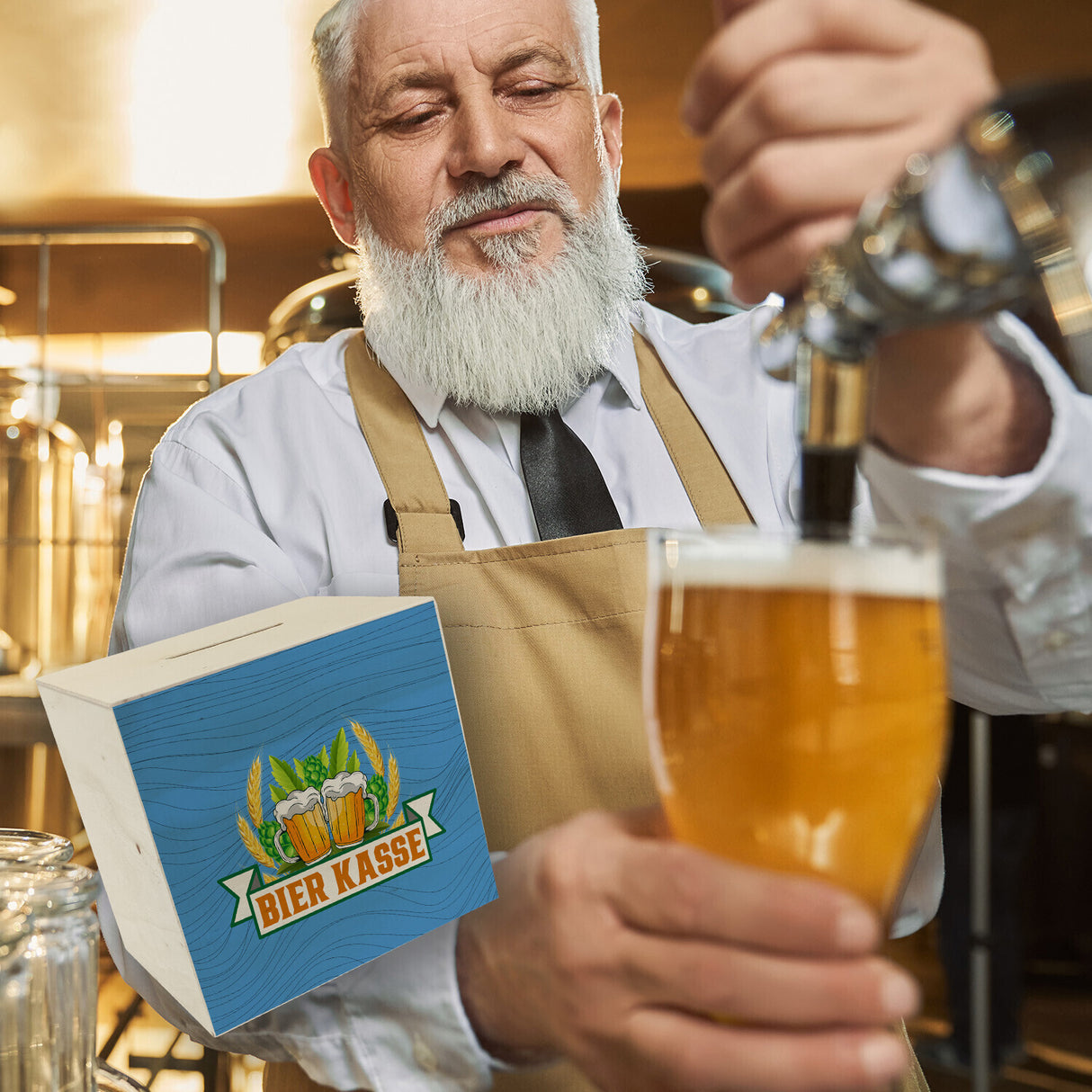 Bier Kasse Spardose mit Hopfen und Ähren